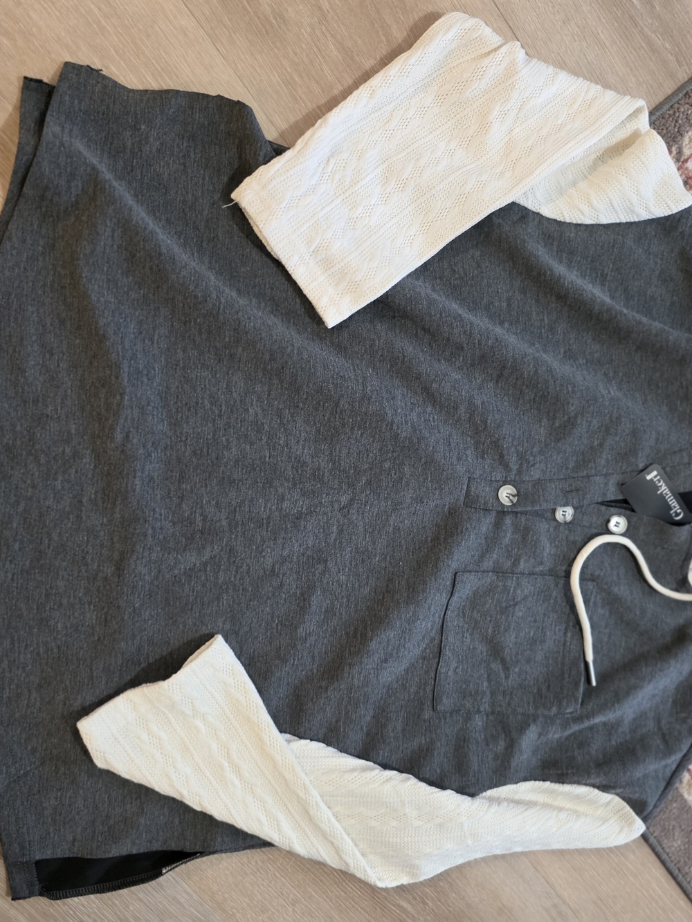 Charcoal Gray Body with White Sleeves Knit Hoodie